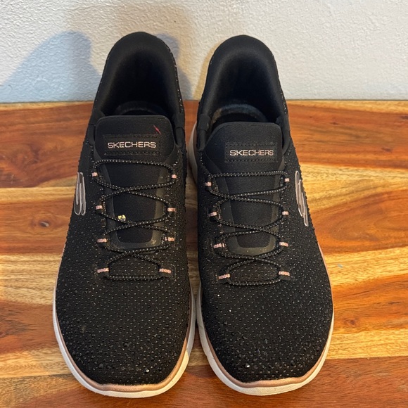 Skechers Black Rose Gold Slip-ins Memory Foam Sneakers Walking Athletic - Picture 7 of 14